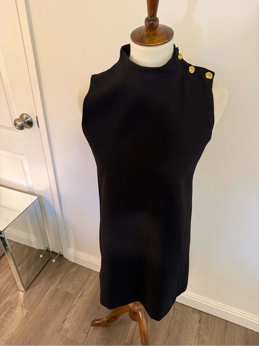 Zara Black Mini Dress with Gold Shoulder Buttons